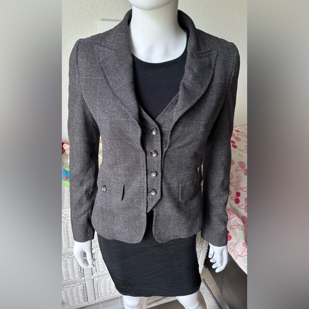 United Colors of Benetton Glen Check Grey Jacket Faux Vest Insert IT Size 40 = 2